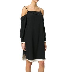 Rag & Bone Black and Cream Silk Off the Shoulder Sleeve Dress A2